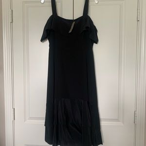 JCrew size 6, black, silk dress, double ruffled hem.